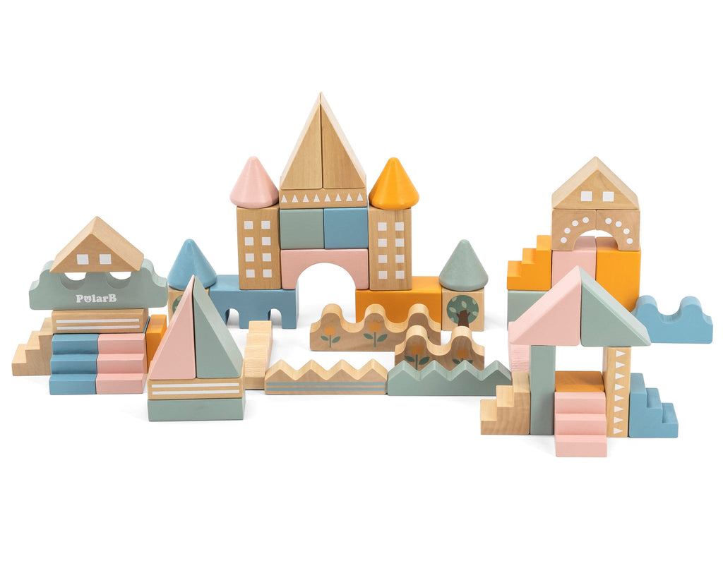 Viga PolarB Drewniane Klocki Bloki Miejskie 50 elementów Montessori - Fairy Kitten Mänguasjapood